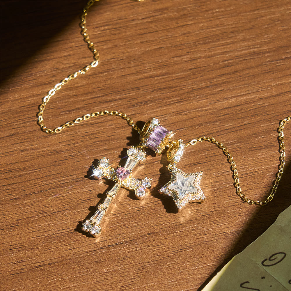 Christianartworkshop Delicate Paved Crystal Cross Necklace: Emblem of Quiet Celestial Safeguard - Golden Cross & Star - image 8