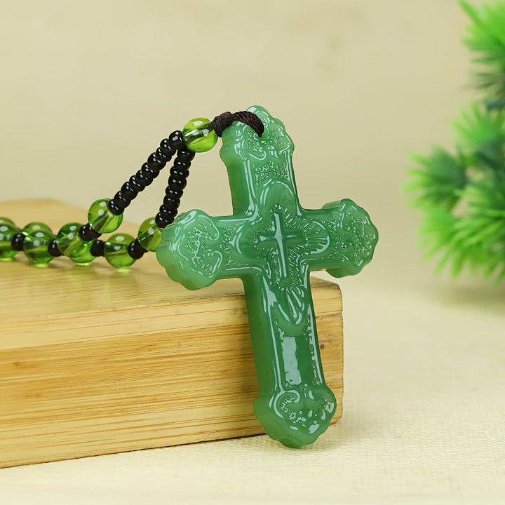 Christianartworkshop Textured Glass Cross Pendant With Beaded Strand: Emblem of Serene Divine Grace - image 6