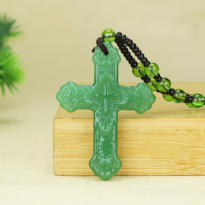 Christianartworkshop Textured Glass Cross Pendant With Beaded Strand: Emblem of Serene Divine Grace - image 9