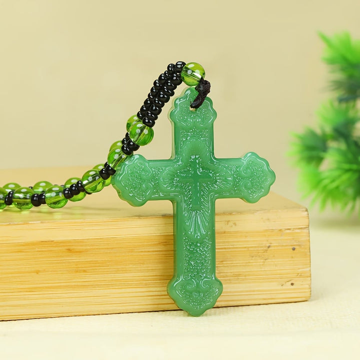 Christianartworkshop Textured Glass Cross Pendant With Beaded Strand: Emblem of Serene Divine Grace - image 8