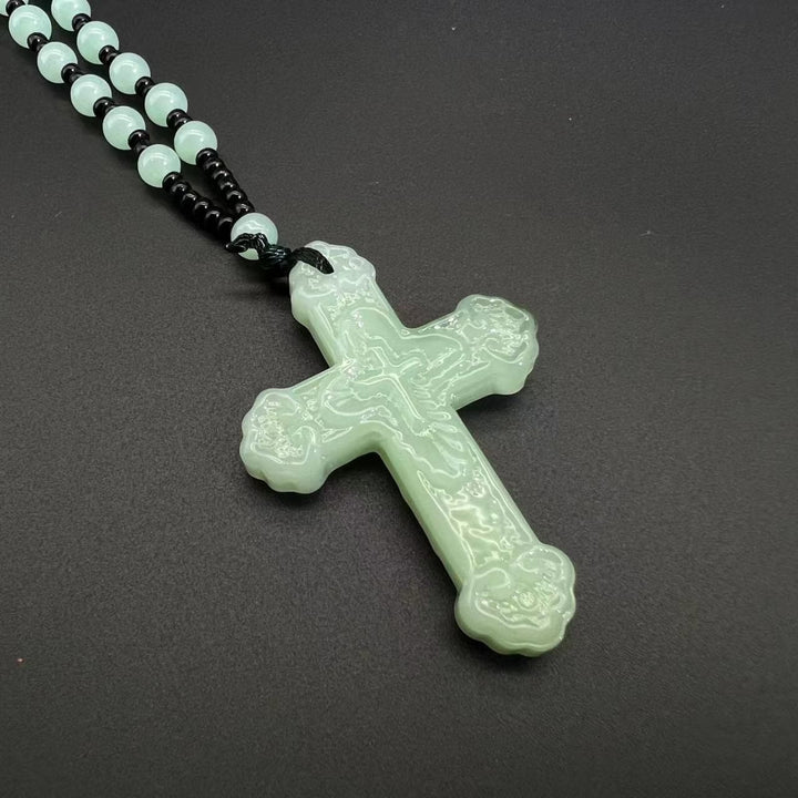 Christianartworkshop Textured Glass Cross Pendant With Beaded Strand: Emblem of Serene Divine Grace - Light Green - image 12