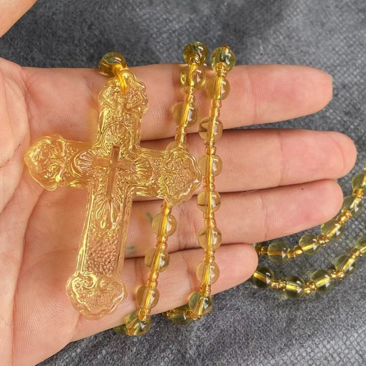 Christianartworkshop Textured Glass Cross Pendant With Beaded Strand: Emblem of Serene Divine Grace - Yellow - image 13