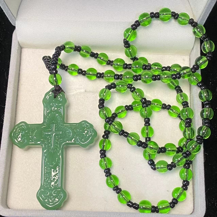 Christianartworkshop Textured Glass Cross Pendant With Beaded Strand: Emblem of Serene Divine Grace - image 11