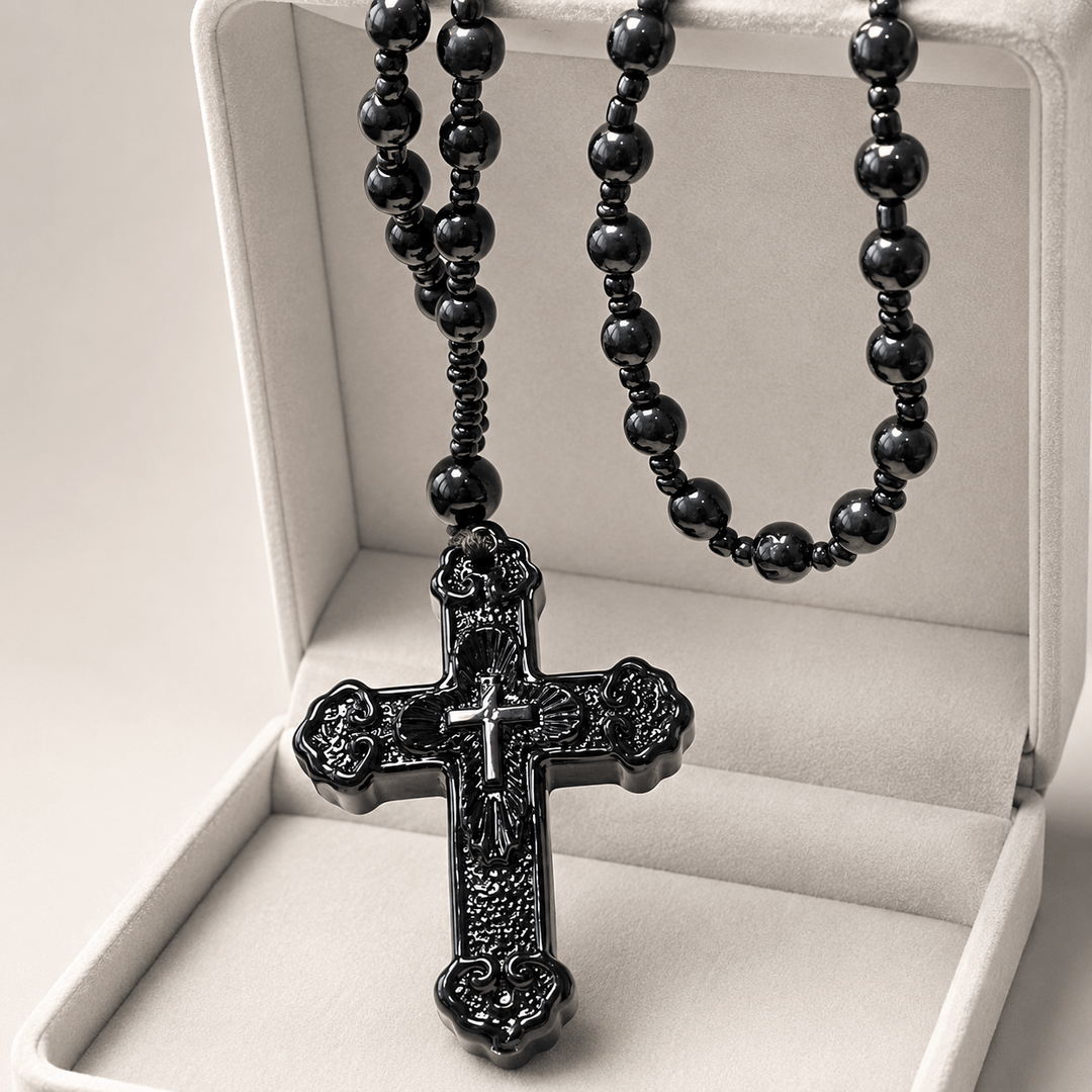 Christianartworkshop Textured Glass Cross Pendant With Beaded Strand: Emblem of Serene Divine Grace - image 4