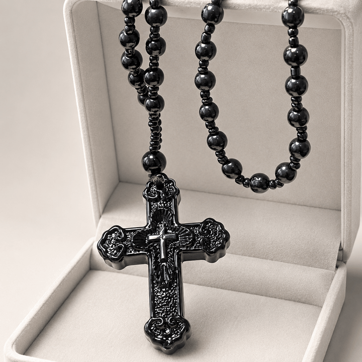 Christianartworkshop Textured Glass Cross Pendant With Beaded Strand: Emblem of Serene Divine Grace - image 4