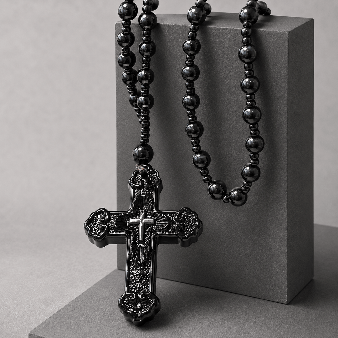 FREE Today: Textured Glass Cross Pendant With Beaded Strand: Emblem of Serene Divine Grace - image 2