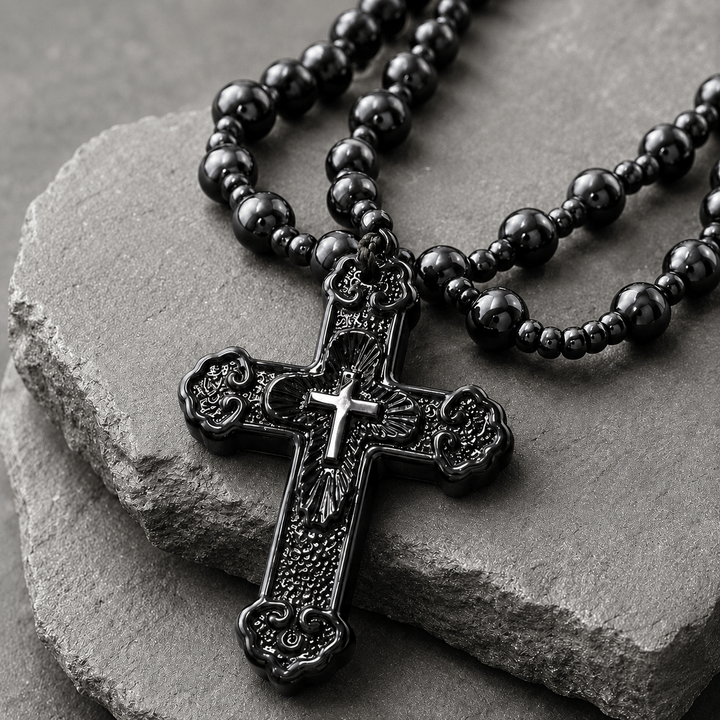 Christianartworkshop Textured Glass Cross Pendant With Beaded Strand: Emblem of Serene Divine Grace - image 3