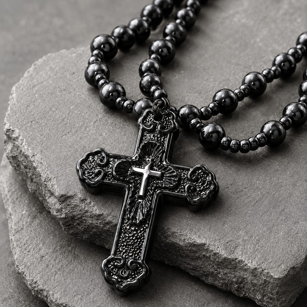 FREE Today: Textured Glass Cross Pendant With Beaded Strand: Emblem of Serene Divine Grace - image 3