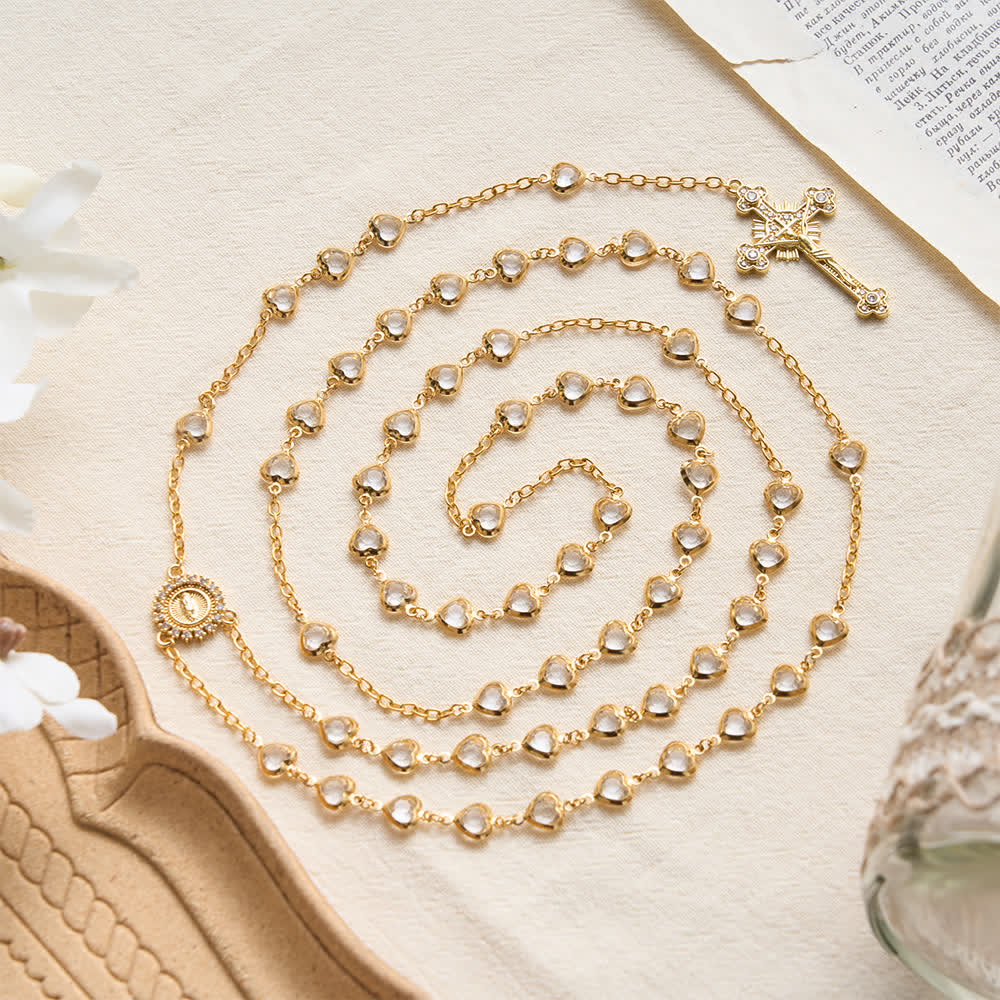 Christianartworkshop Sparkling Heart‑Shaped Zircon Rosary With Jeweled Cross: Emblem Of Tender Heavenly Affection - image 3