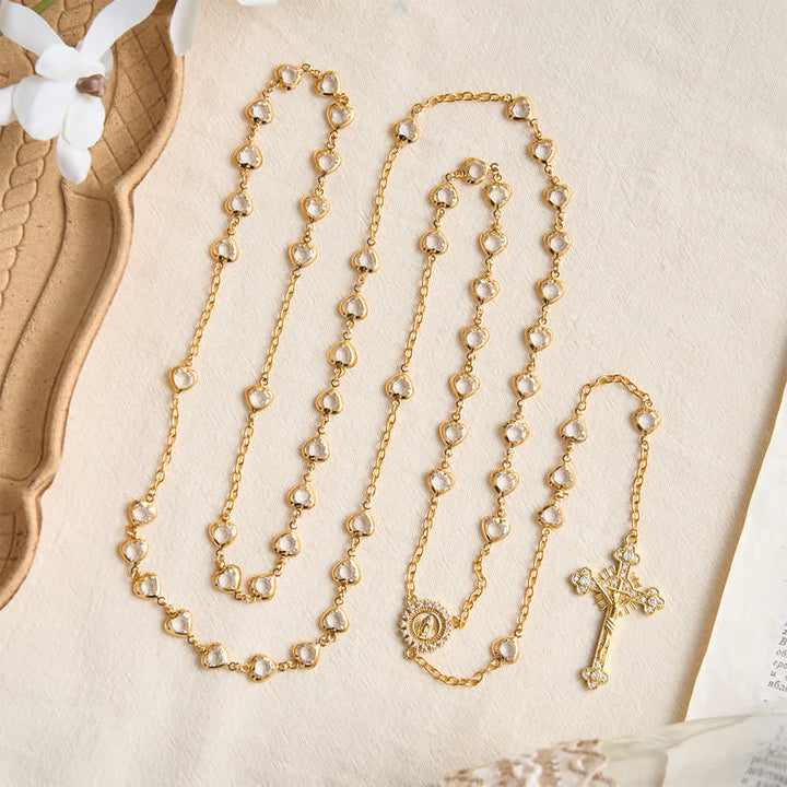 Christianartworkshop Sparkling Heart‑Shaped Zircon Rosary With Jeweled Cross: Emblem Of Tender Heavenly Affection - image 2