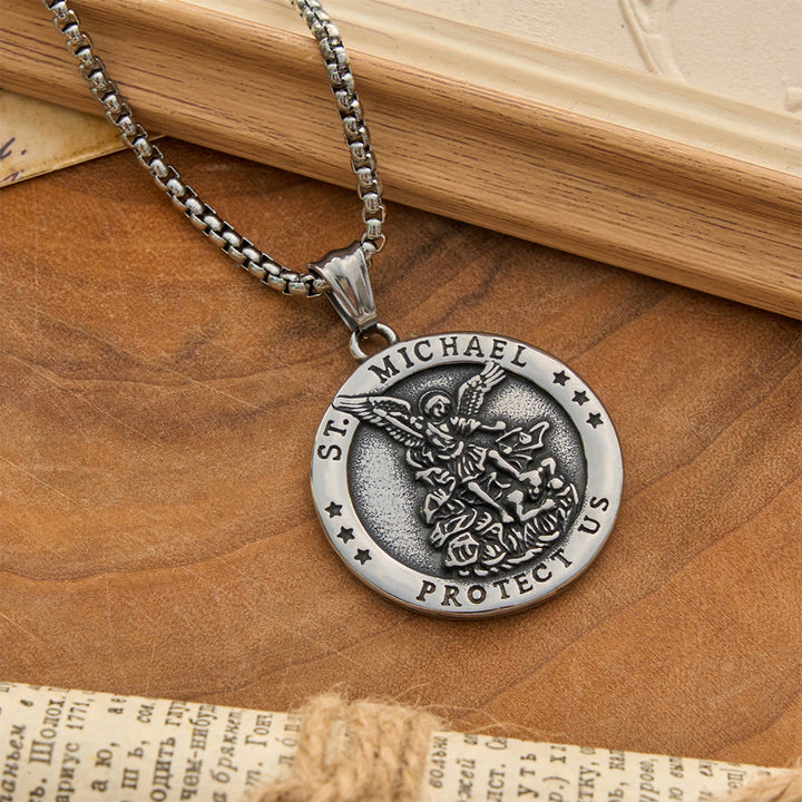 Christianartworkshop Classic St. Michael Protect Us Coin Necklace: Token of Abiding Sacred Safeguard - Silver - image 2
