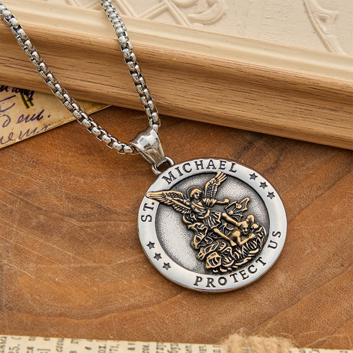 FREE Today: Classic St. Michael Protect Us Coin Necklace: Token of Abiding Sacred Safeguard - Silver&Golden - image 3