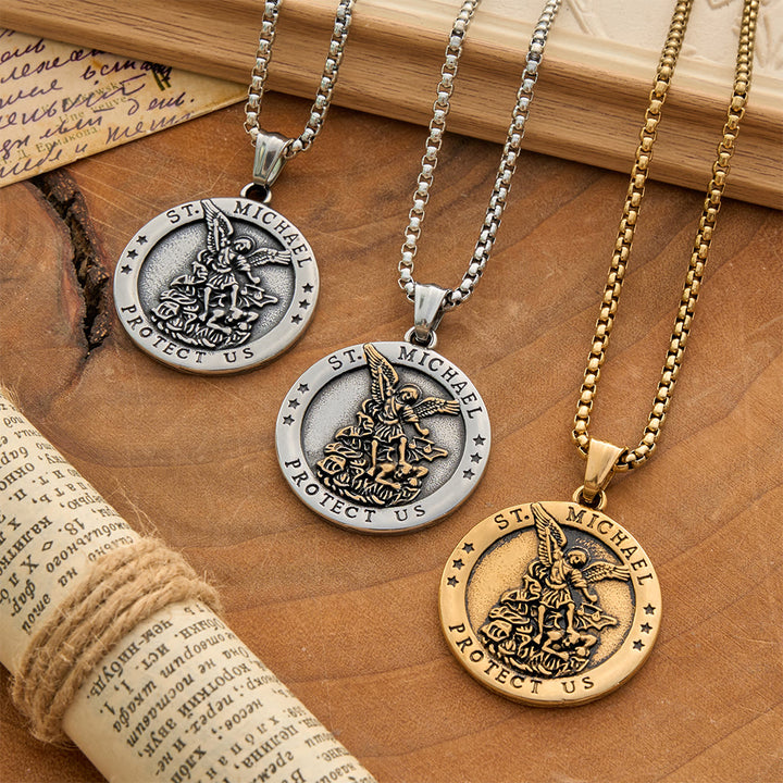 Christianartworkshop Classic St. Michael Protect Us Coin Necklace: Token of Abiding Sacred Safeguard - image 1
