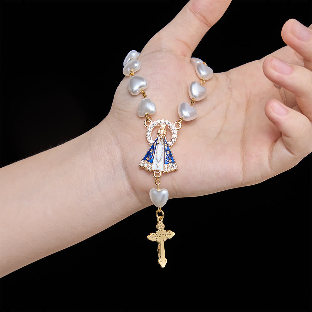 Christianartworkshop Heart‑Pearl Pocket Car Rosary With Our Lady Of Aparecida: Emblem Of Gentle Heavenly Shelter - image 1