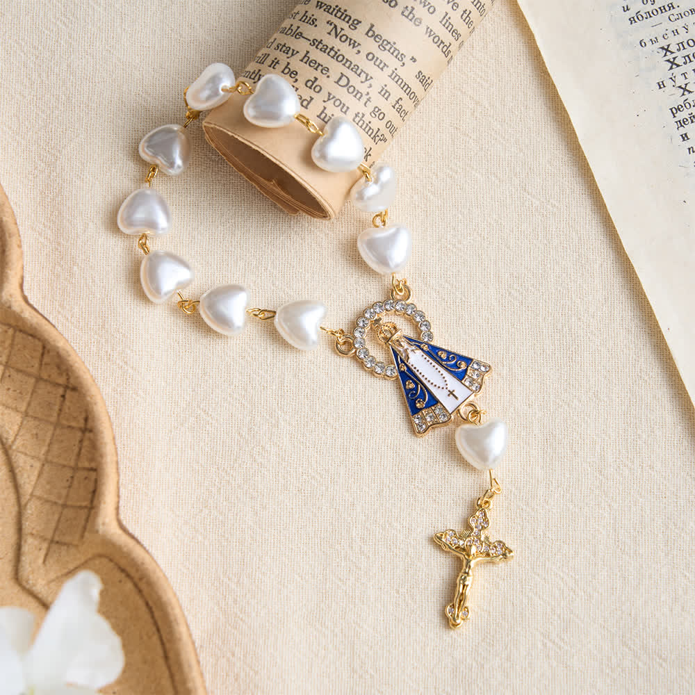 Christianartworkshop Heart‑Pearl Pocket Car Rosary With Our Lady Of Aparecida: Emblem Of Gentle Heavenly Shelter - image 3