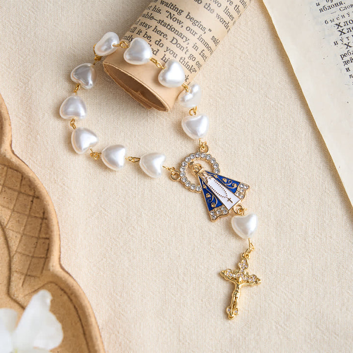 Christianartworkshop Heart‑Pearl Pocket Car Rosary With Our Lady Of Aparecida: Emblem Of Gentle Heavenly Shelter - image 3