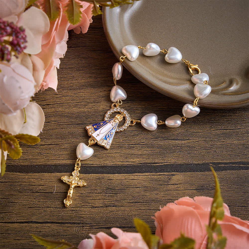 Christianartworkshop Heart‑Pearl Pocket Car Rosary With Our Lady Of Aparecida: Emblem Of Gentle Heavenly Shelter - image 2