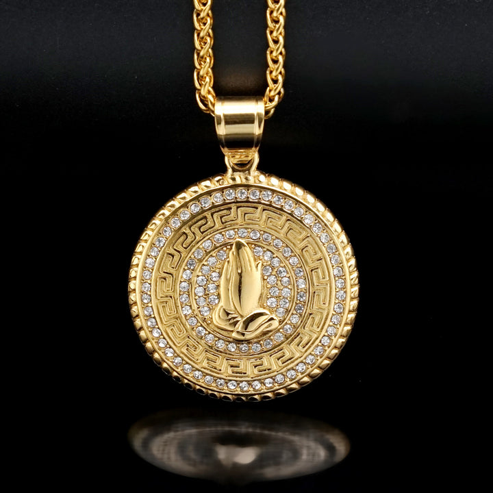 Christianartworkshop Glitter Stone Encircled Praying Hands Charm: Bearer of Gentle Celestial Solace - Praying Hands - image 0