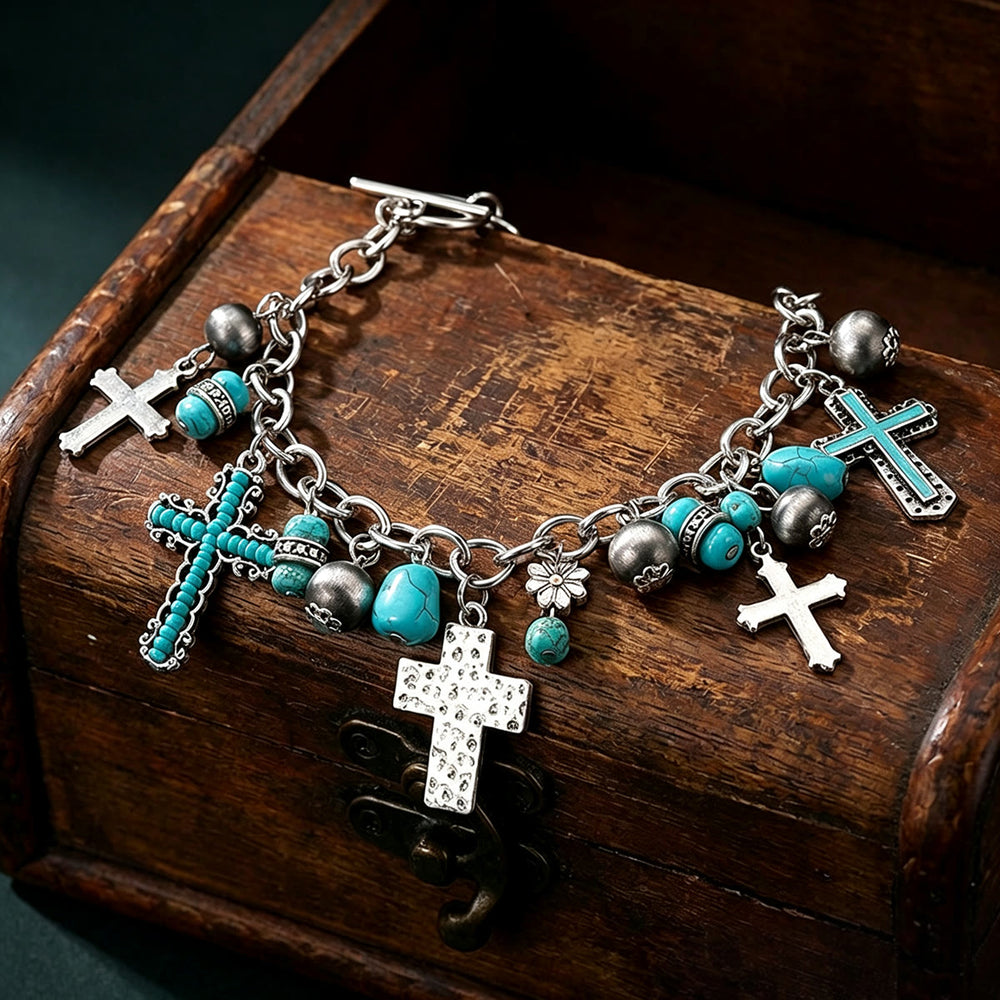 Christianartworkshop Timeless Bohemian Cross Bead Bracelet & Car Charm: Token of Enduring Heavenly Peace - image 1
