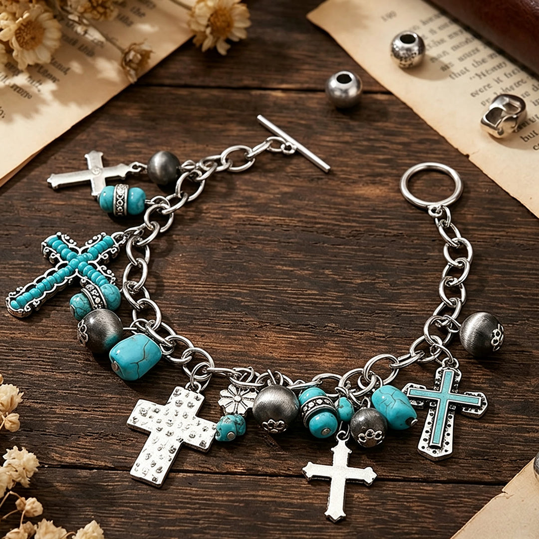 Christianartworkshop Timeless Bohemian Cross Bead Bracelet & Car Charm: Token of Enduring Heavenly Peace - Cross - image 0