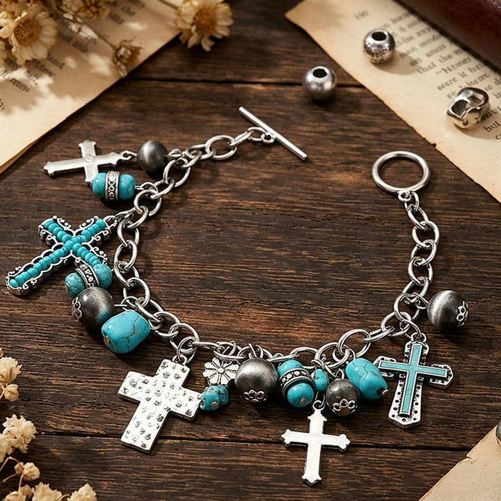Christianartworkshop Timeless Bohemian Cross Bead Bracelet & Car Charm: Token of Enduring Heavenly Peace - Cross - image 0