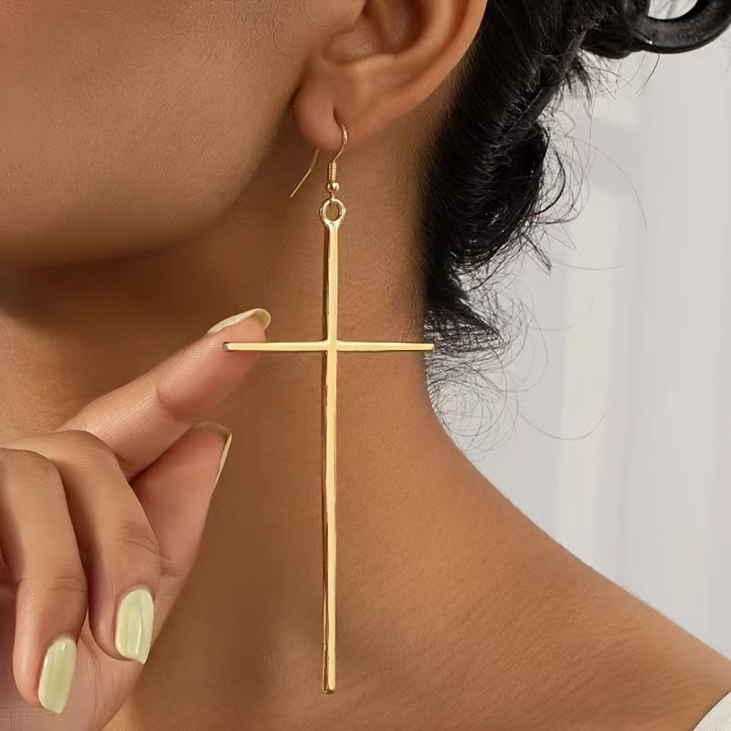 Christianartworkshop Slim Long Cross Dangle Earrings: Symbol of Quiet Sacred Serenity - Golden - image 5