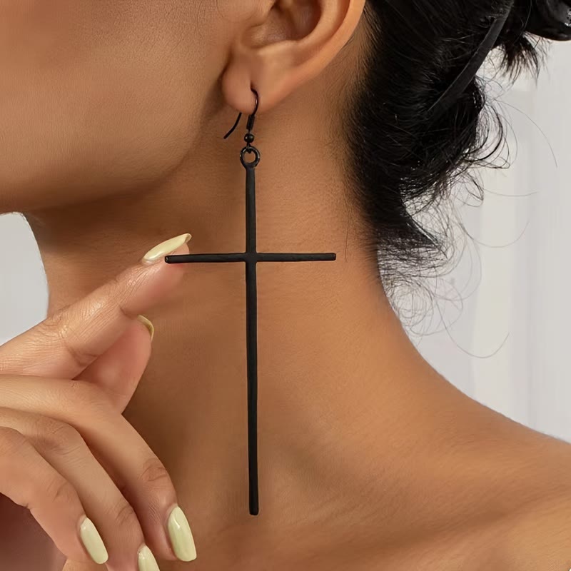 Christianartworkshop Slim Long Cross Dangle Earrings: Symbol of Quiet Sacred Serenity - Black - image 10