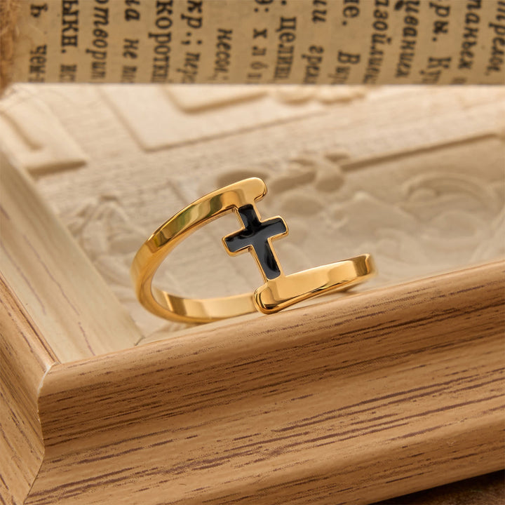 FREE Today: Curved Frame Black Inlay Cross Ring: Token of Enduring Celestial Guidance - image 2