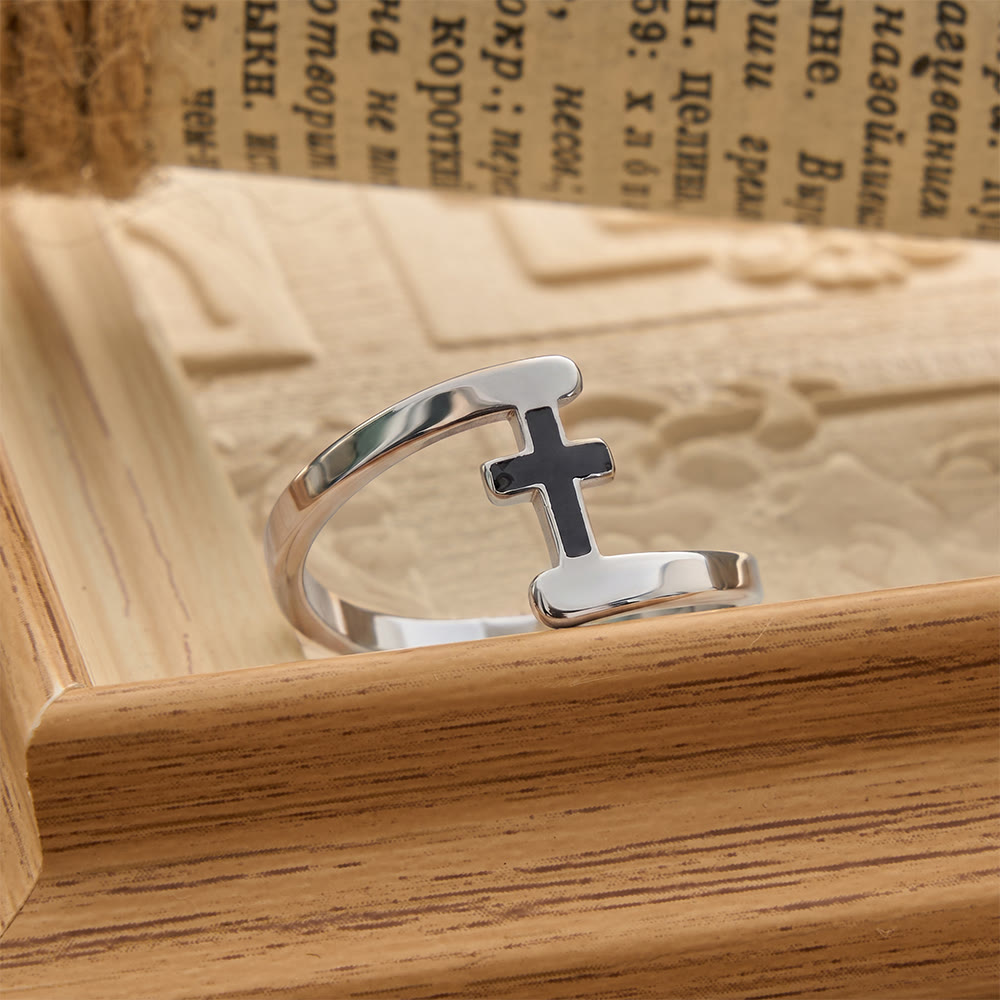 Christianartworkshop Curved Frame Black Inlay Cross Ring: Token of Enduring Celestial Guidance - image 4