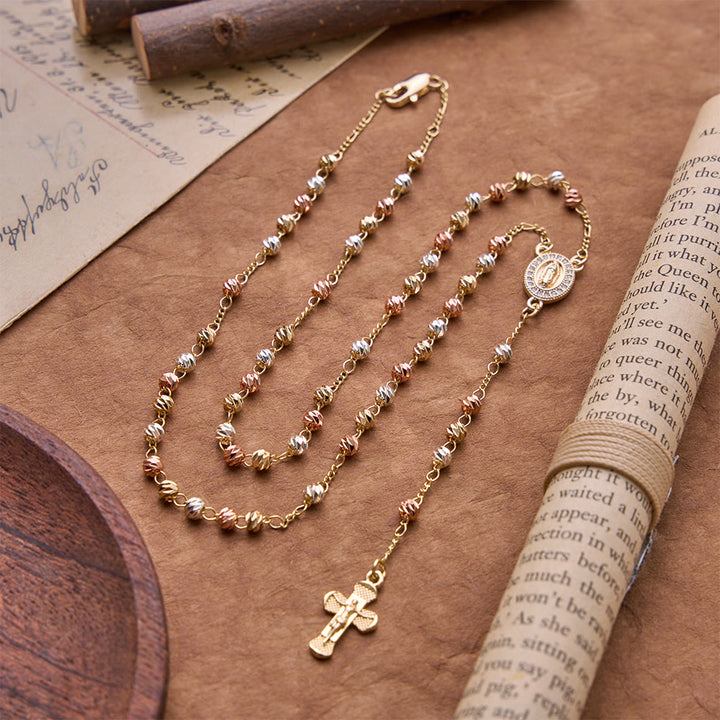 FREE Today: Polished Multi-Tone Rosary With Crucifix Pendant: Emblem of Timeless Heavenly Grace - Crucifix - image 0