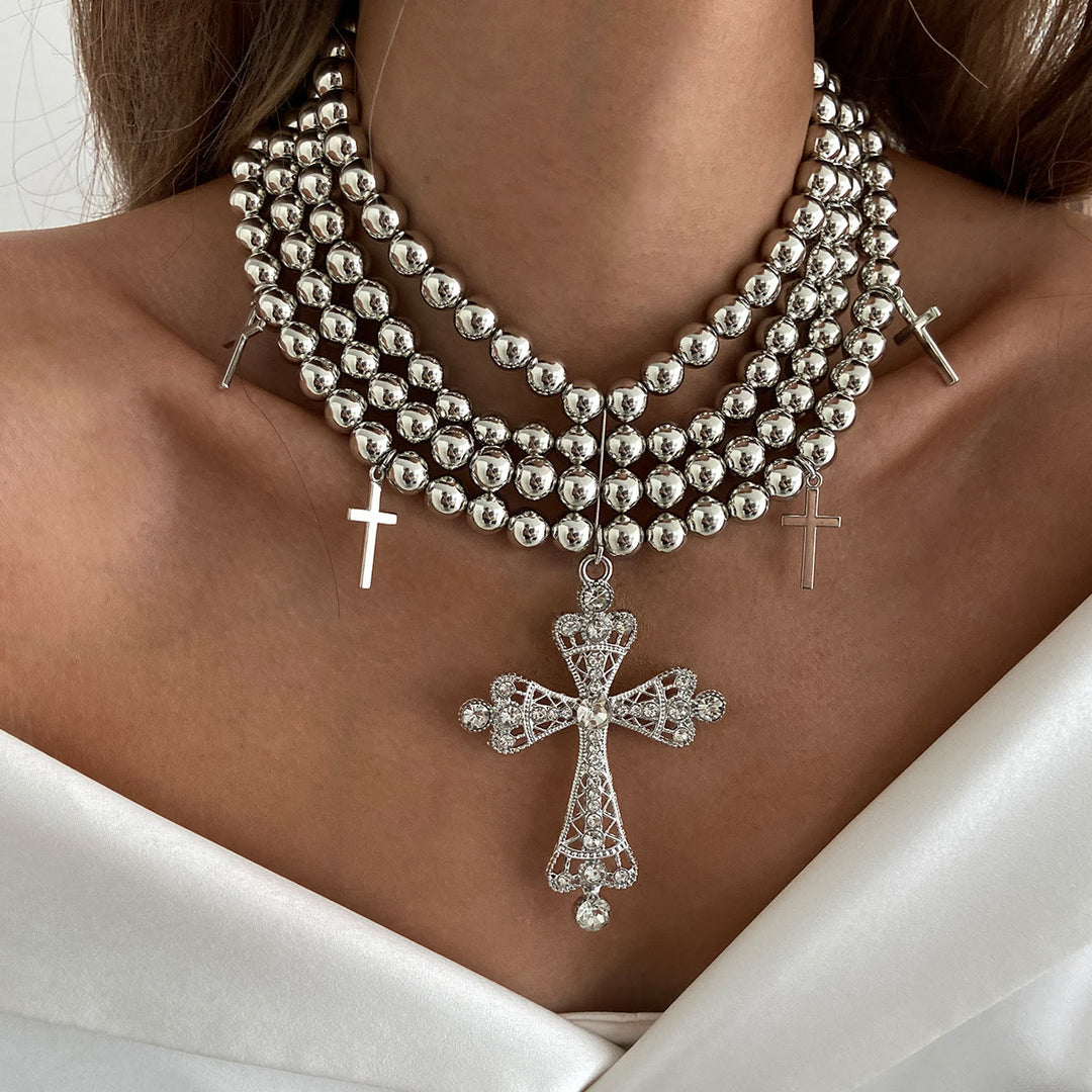 FREE Today: Luxe Beaded Statement Choker With Sparkling Cross: Bearer of Calm Heavenly Serenity - Silver - image 6