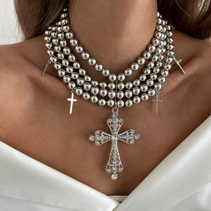 FREE Today: Luxe Beaded Statement Choker With Sparkling Cross: Bearer of Calm Heavenly Serenity - Silver - image 6