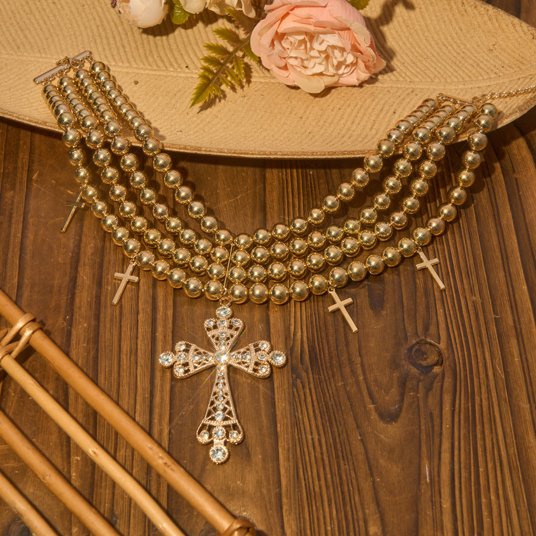 Christianartworkshop Luxe Beaded Statement Choker With Sparkling Cross: Bearer of Calm Heavenly Serenity - image 3