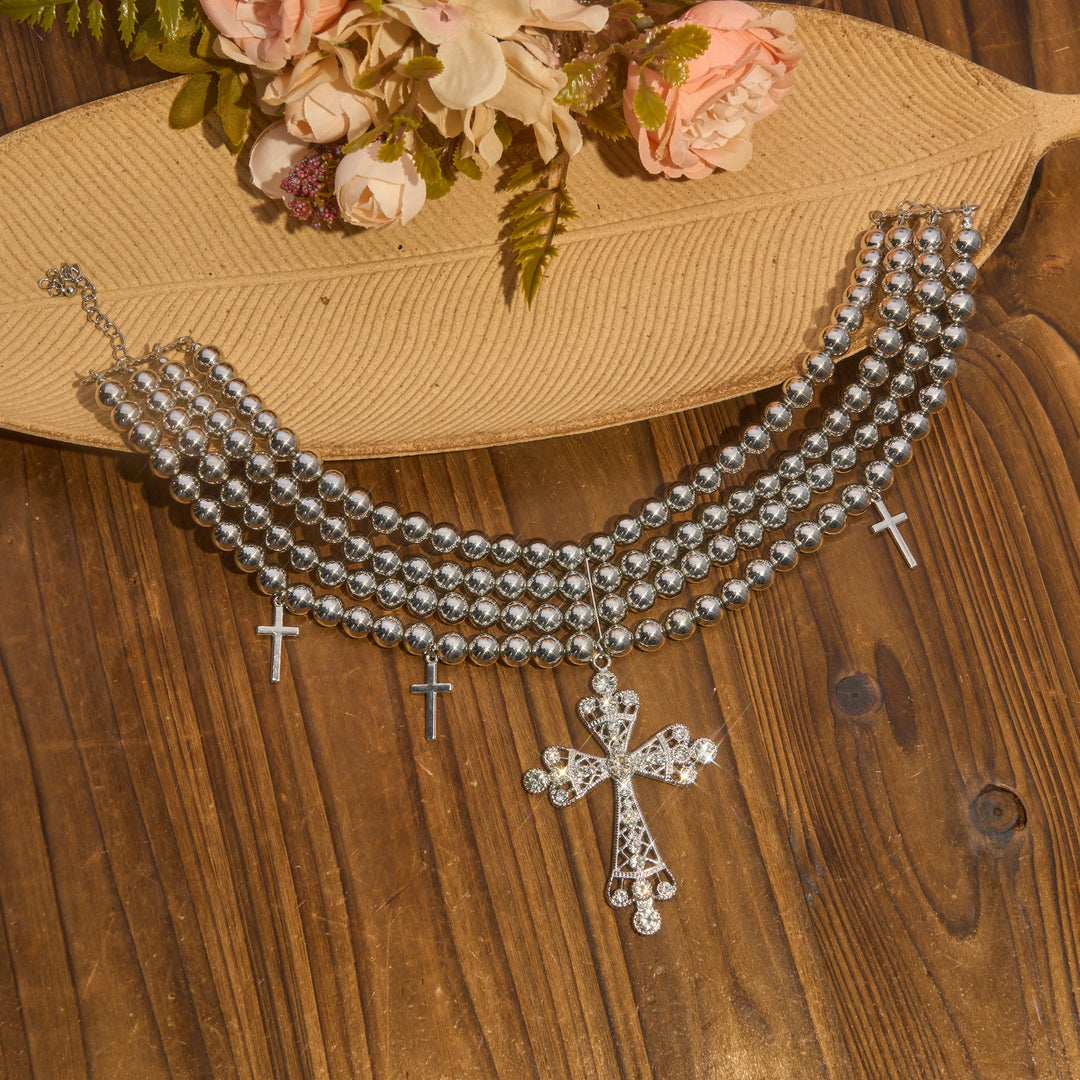 Christianartworkshop Luxe Beaded Statement Choker With Sparkling Cross: Bearer of Calm Heavenly Serenity - image 7