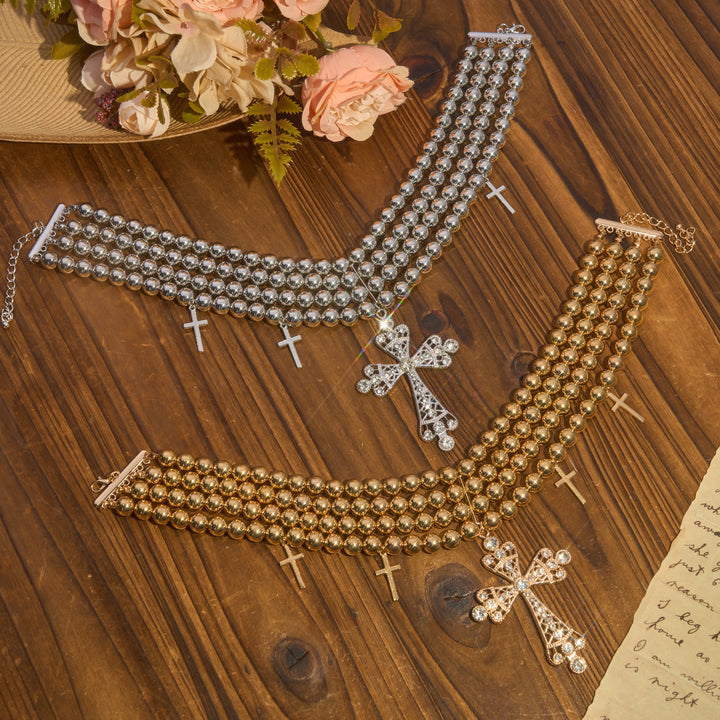 Christianartworkshop Luxe Beaded Statement Choker With Sparkling Cross: Bearer of Calm Heavenly Serenity - image 2