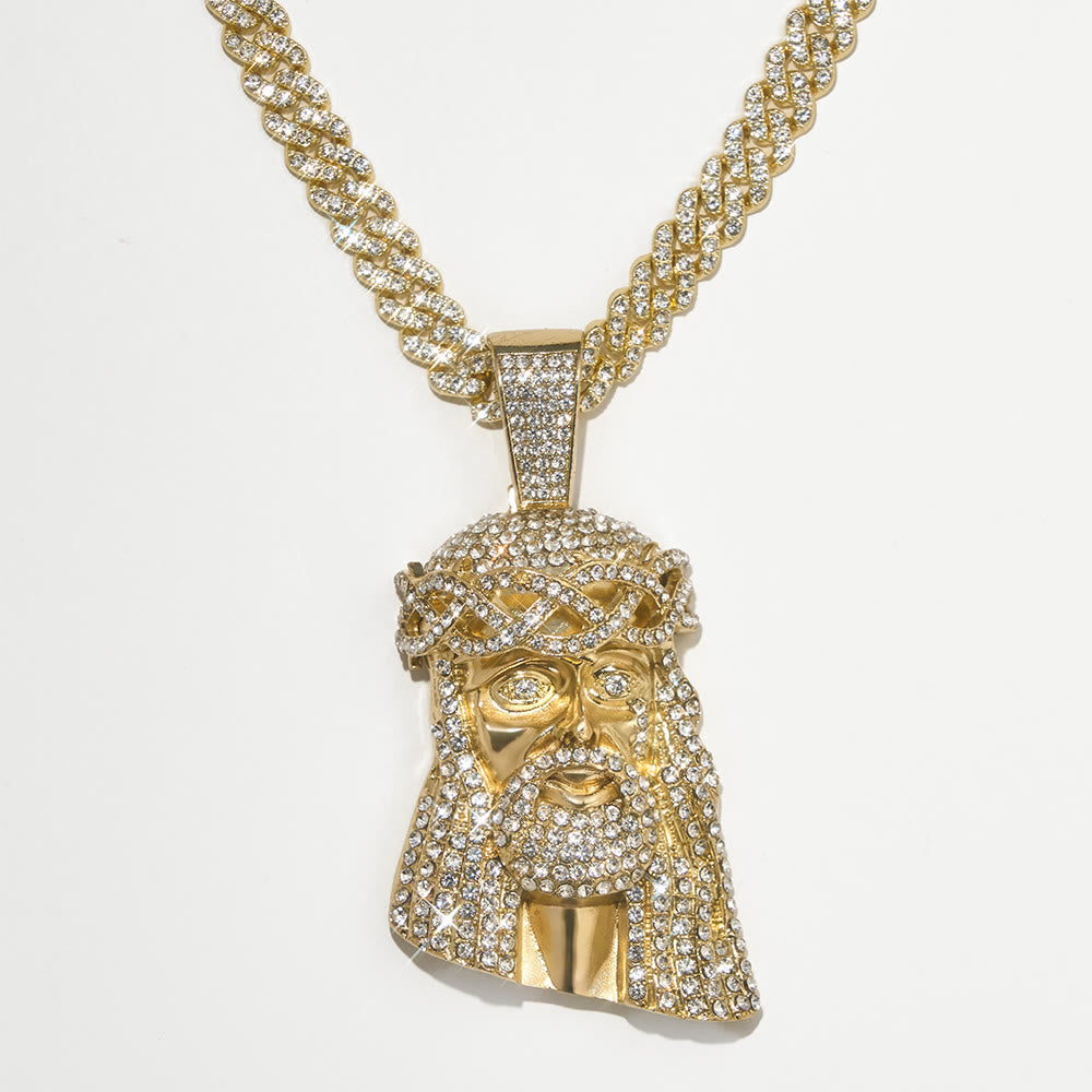 Christianartworkshop Iced‑Out Crown Thorns Jesus Head Pendant Cuban Chain: Emblem of Enduring Divine Fortitude - image 5