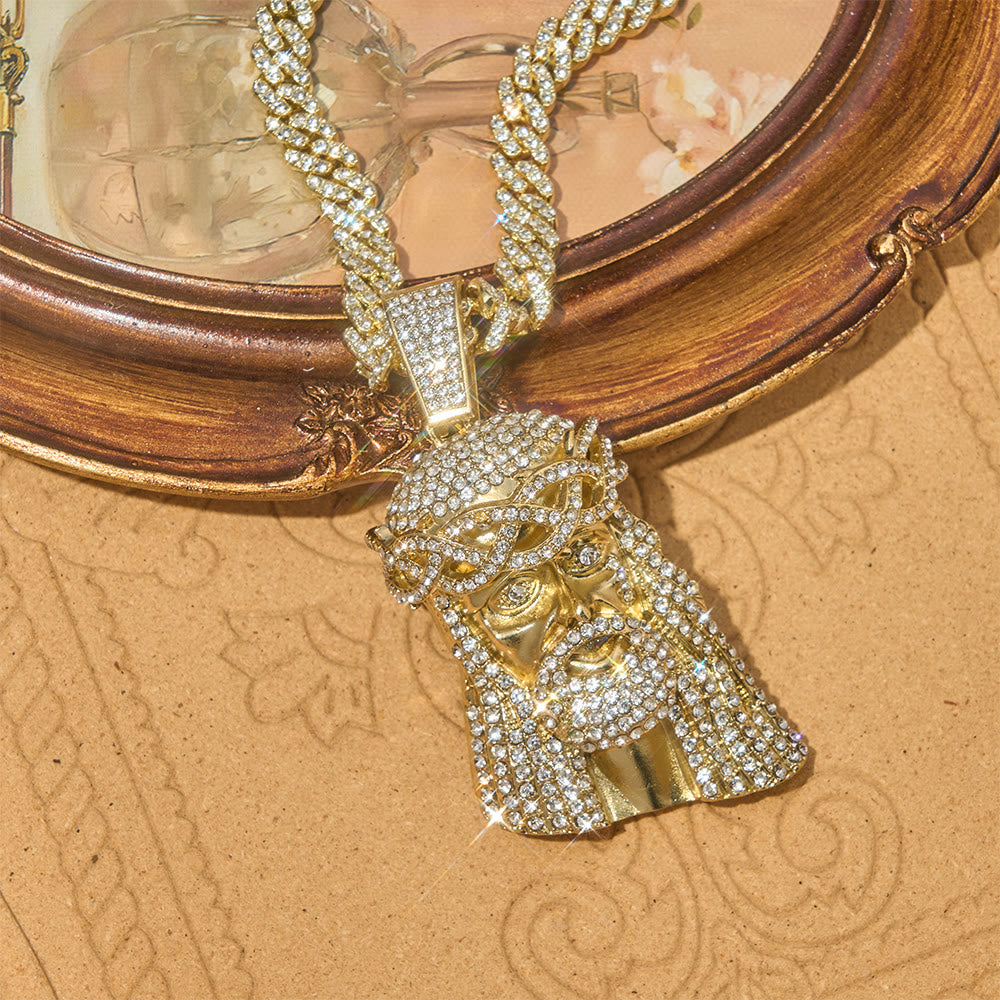 Christianartworkshop Iced‑Out Crown Thorns Jesus Head Pendant Cuban Chain: Emblem of Enduring Divine Fortitude - image 3