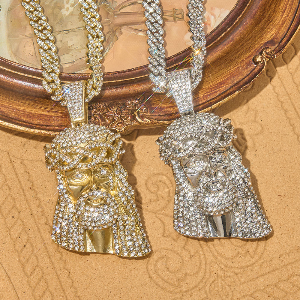 Christianartworkshop Iced‑Out Crown Thorns Jesus Head Pendant Cuban Chain: Emblem of Enduring Divine Fortitude - image 1