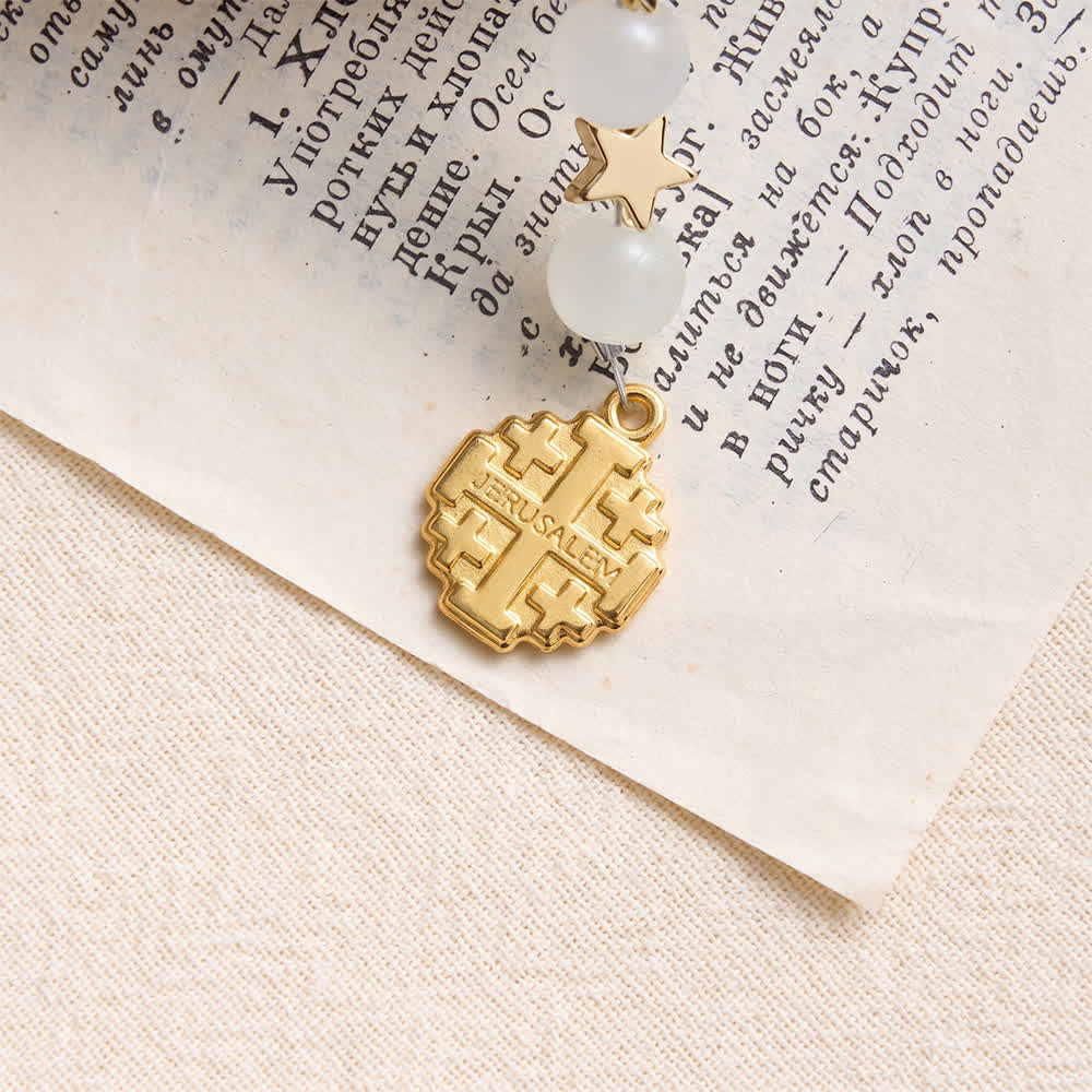 Christianartworkshop Star‑Spaced White Crystal Pocket Rosary With Jerusalem Cross Crucifix: Token Of Gentle Divine Shelter - image 6