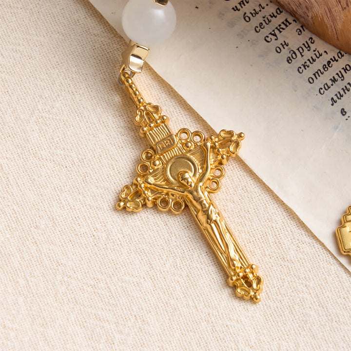 Christianartworkshop Star‑Spaced White Crystal Pocket Rosary With Jerusalem Cross Crucifix: Token Of Gentle Divine Shelter - image 7