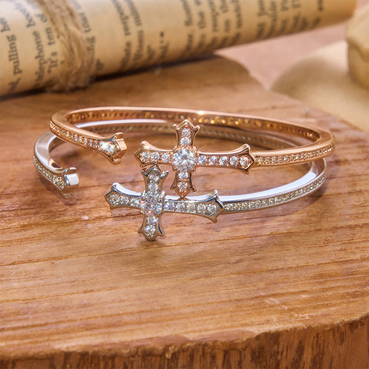 Christianartworkshop Slim Paved Stone Cross Cuff Bangle: Emblem of Soft Divine Serenity - image 0