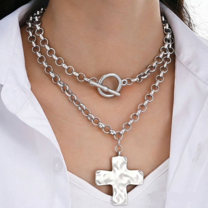 Christianartworkshop Hammered Cross Series Necklace: Contemporary Faith & Stylish Devotion - Layered Silver Cross - image 17