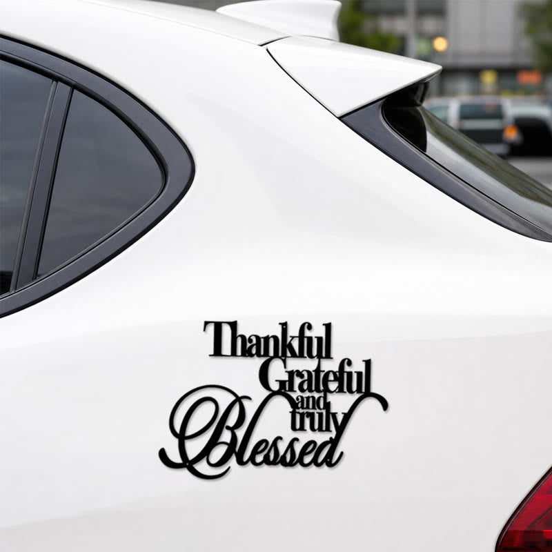 Christianartworkshop Cursive Thankful Blessed Vinyl Car Sticker: Emblem of Warm Heavenly Gratitude - image 1