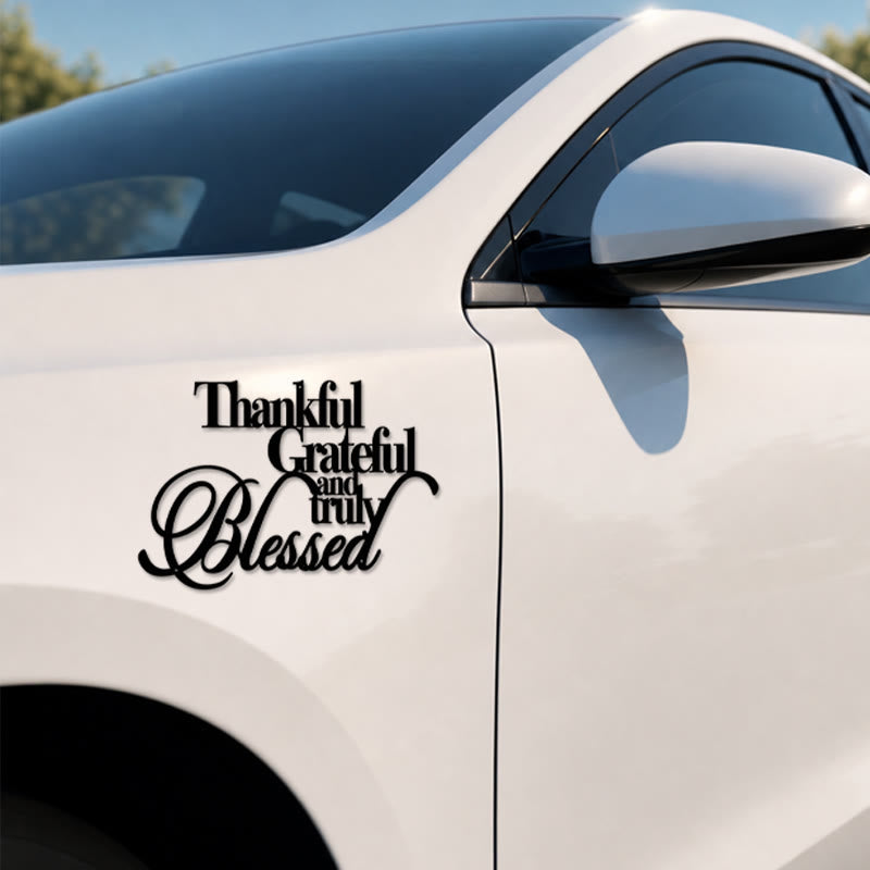 Christianartworkshop Cursive Thankful Blessed Vinyl Car Sticker: Emblem of Warm Heavenly Gratitude - image 3