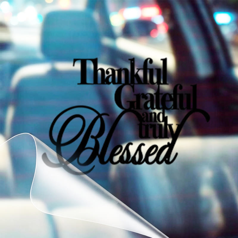Christianartworkshop Cursive Thankful Blessed Vinyl Car Sticker: Emblem of Warm Heavenly Gratitude - Set of 10 - image 0