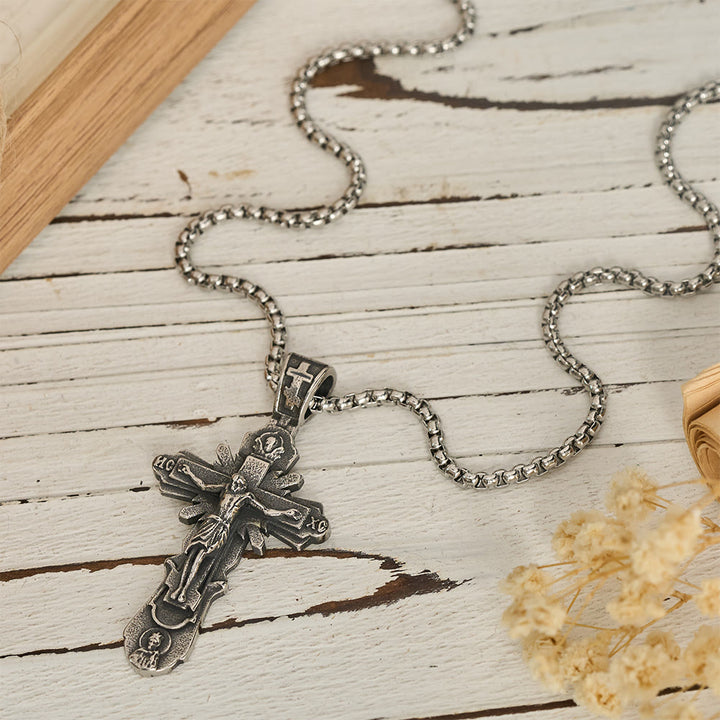 Christianartworkshop Embossed Figure Crucifix Pendant Necklace: Token of Abiding Sacred Shelter - image 2