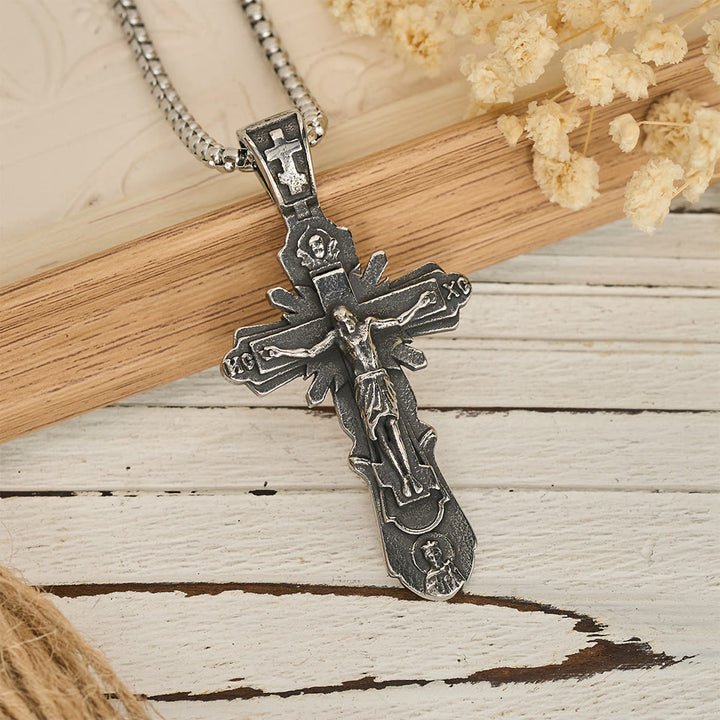 Christianartworkshop Embossed Figure Crucifix Pendant Necklace: Token of Abiding Sacred Shelter - Crucifix - image 0