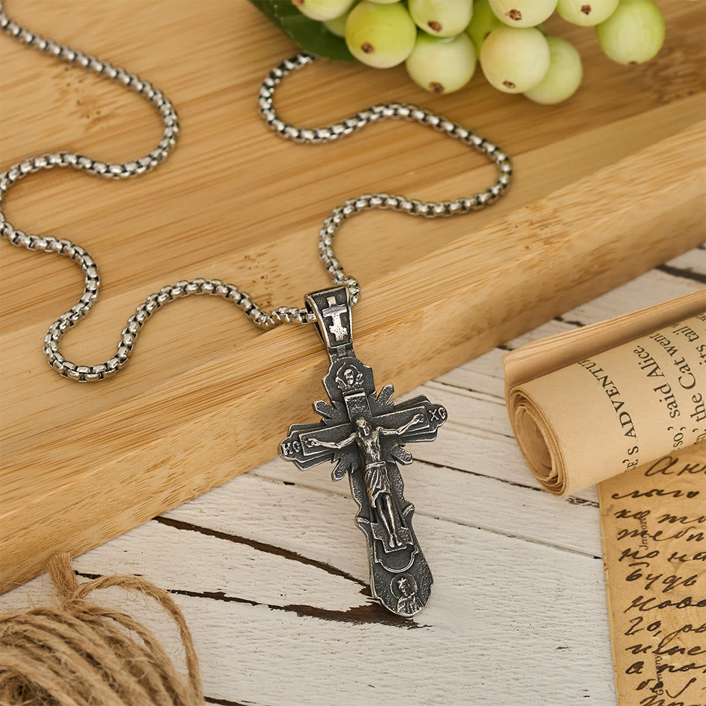 Christianartworkshop Embossed Figure Crucifix Pendant Necklace: Token of Abiding Sacred Shelter - image 3