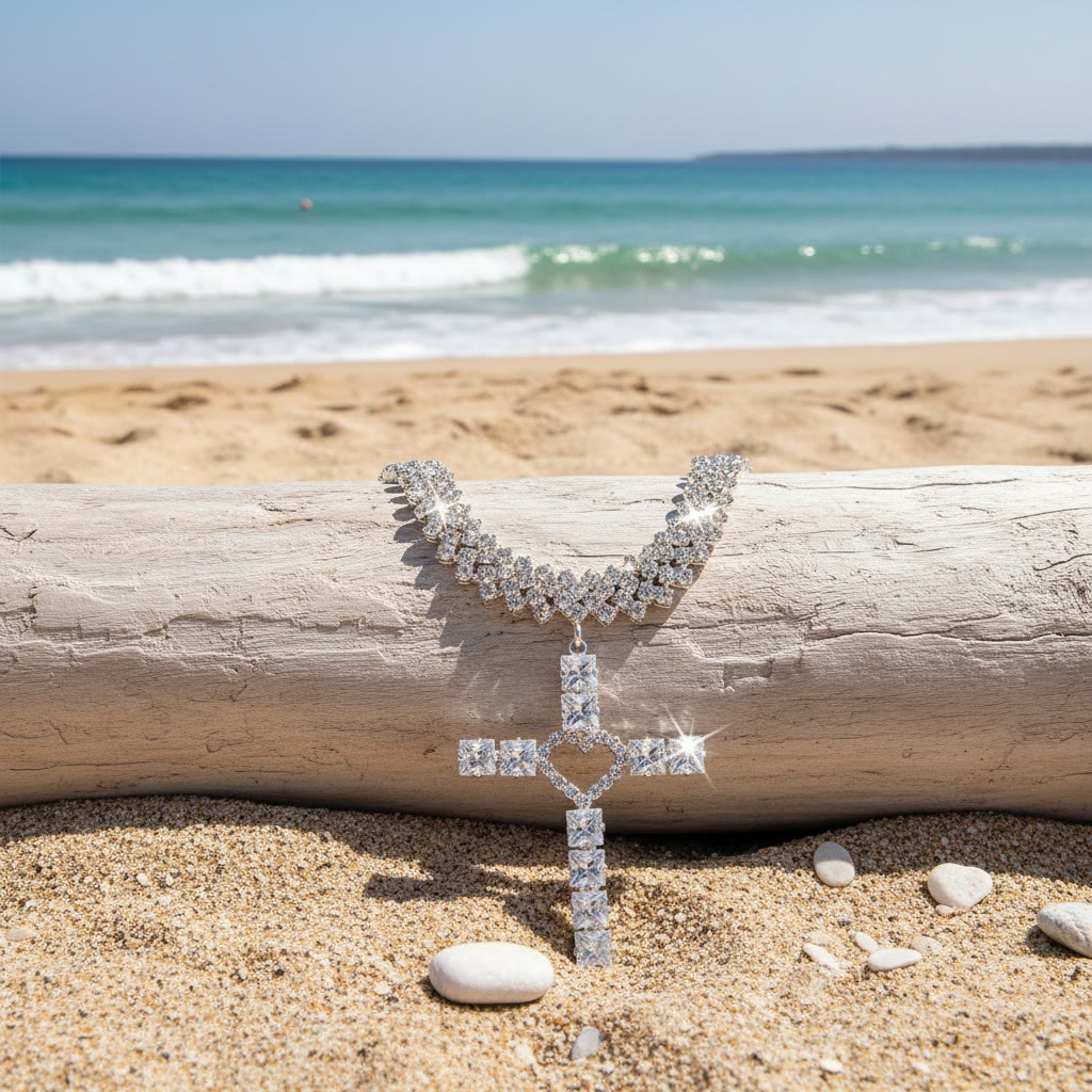 Christianartworkshop Glittering Faceted Heart Cross Choker: Token of Pure Celestial Affection - image 3