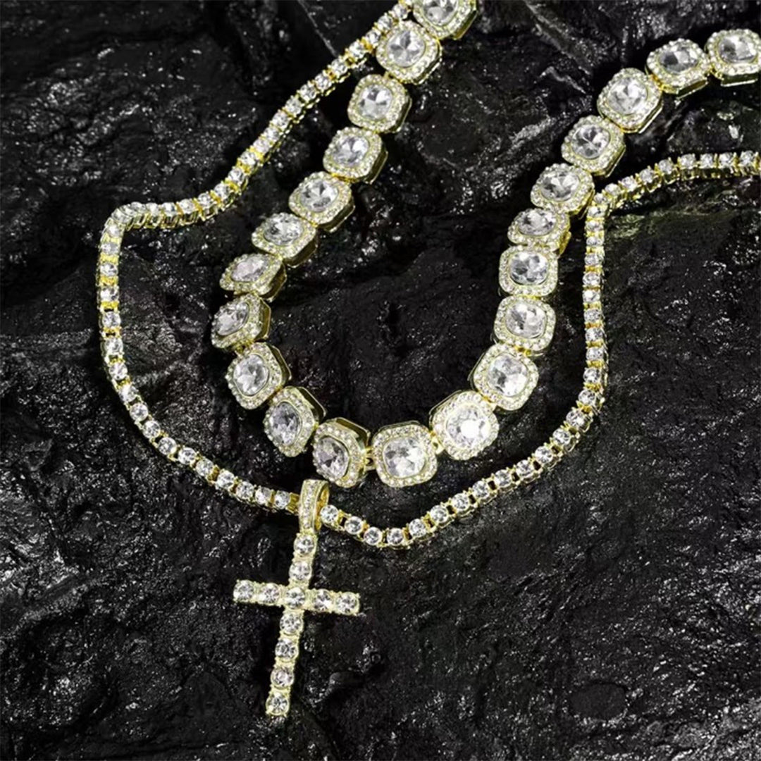 Christianartworkshop Dual Layer Iced Out Cross Necklace: Emblem of Radiant Heavenly Blessing - Golden - 20''+24''/50cm+60cm - image 0